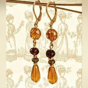 Genuine 5 Carats Yellow Sapphire & Amber  Beads Drop Down Earrings